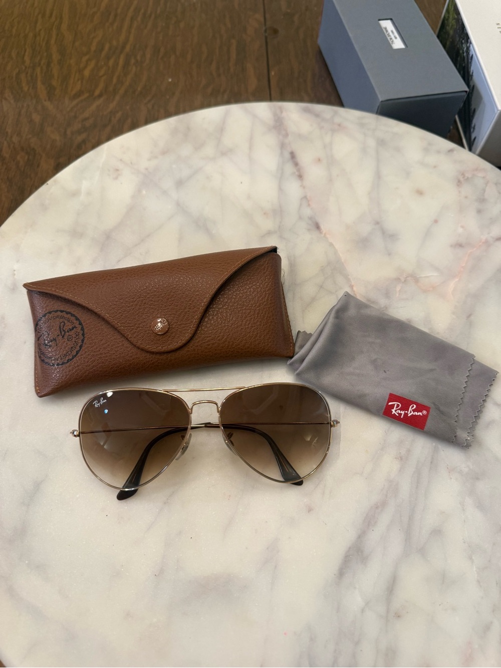Ray-Ban Women’s Gold Frame Sunglasses with Brown Gradient Lenses